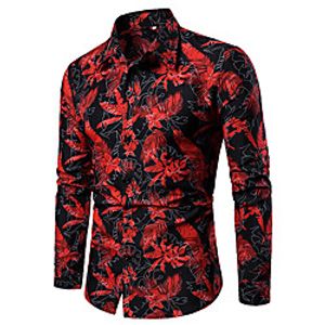 Men's Shirt Floral Graphic Patchwork Print Long Sleeve Casual Tops Simple Lightweight Basic Fashion Blue Red miniinthebox