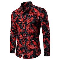 Men's Shirt Floral Graphic Patchwork Print Long Sleeve Casual Tops Simple Lightweight Basic Fashion Blue Red miniinthebox - thumbnail