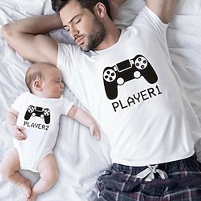 Dad and Son T shirt Graphic Letter Daily Print White Short Sleeve Active Matching Outfits Lightinthebox