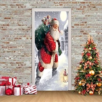 Christmas 3D Stickers Waterproof Door Stickers Xmas Door Mural Peel Self Adhesive Wallpaper PVC Sticker Removable Wall Decal for Home Office Decoration miniinthebox