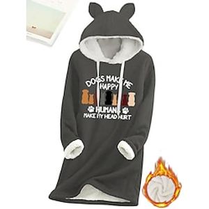 Women's Hoodie Sweatshirt Pullover Sherpa Fleece Lined Dog Letter Warm Funny Fuzzy Drawstring Print Dark Pink Blue Gray Casual Sports Hoodie Long Sleeve Top Micro-elastic Fall  Winter Lightinthebox