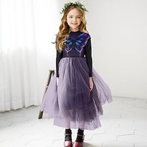 Kids Girls' Dress Graphic Butterfly A Line Dress Midi Dress School Crew Neck Long Sleeve Daily Dress 4-12 Years Summer Blue Purple Lightinthebox