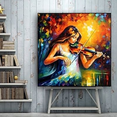 Handmade Woman Playing Violin Colourful Painting Style Canvas Hand-painted Musical Instrument Wall Art Gift For Musician Classical Music Studio Home Decor No Frame Lightinthebox