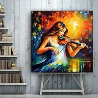 Handmade Woman Playing Violin Colourful Painting Style Canvas Hand-painted Musical Instrument Wall Art Gift For Musician Classical Music Studio Home Decor No Frame Lightinthebox - thumbnail