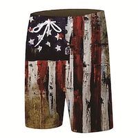 Men's Designer Classic Style Shorts Beach Shorts 3D Print Drawstring Elastic Waist Short Pants Casual Daily Micro-elastic Graphic Patterned National Flag Breathable Soft Mid Waist Red S M L XL XXL miniinthebox - thumbnail