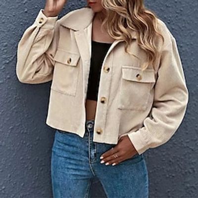 Women's Shirt Jacket Casual Outdoor Button Solid Color Warm Fashion Regular Fit Outerwear Long Sleeve Fall Black Lightinthebox