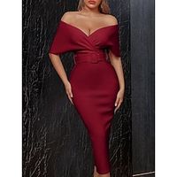 Sheath  Column Evening Gown Elegant Dress Formal Knee Length Half Sleeve Off Shoulder Stretch Fabric with Slit 2023 Lightinthebox - thumbnail