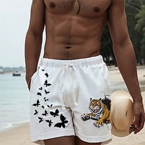 Men's Shorts Summer Shorts Beach Shorts Drawstring Elastic Waist 3D Print Graphic Tiger Breathable Soft Short Casual Daily Holiday Streetwear Hawaiian White Blue Micro-elastic Lightinthebox