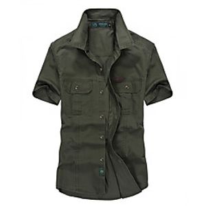 Men's Shirt Other Prints Solid Color Print Short Sleeve Daily Tops Cotton Military Blue Army Green Khaki / Summer miniinthebox