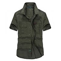 Men's Shirt Other Prints Solid Color Print Short Sleeve Daily Tops Cotton Military Blue Army Green Khaki / Summer miniinthebox - thumbnail