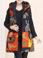 Casual Hooded Printed Sleeveless Coat