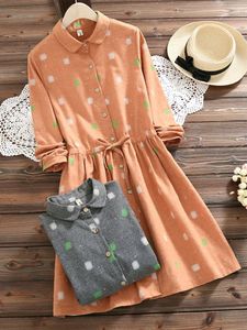 Polka Dot Print Drawstring Women Dresses
