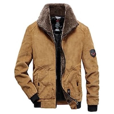 Men's Winter Jacket Corduroy Jacket Fleece Jacket Sherpa Jacket Outdoor Daily Wear Warm Pocket Fall Winter Plain Fashion Streetwear Lapel Regular Black Yellow Dark Green Jacket Lightinthebox