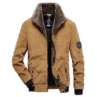 Men's Winter Jacket Corduroy Jacket Fleece Jacket Sherpa Jacket Outdoor Daily Wear Warm Pocket Fall Winter Plain Fashion Streetwear Lapel Regular Black Yellow Dark Green Jacket Lightinthebox - thumbnail