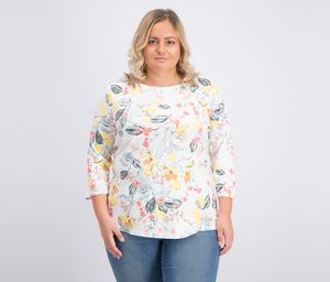 Plus Size Cotton Plaid Boat-Neck Top  Bright White
