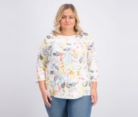 Plus Size Cotton Plaid Boat-Neck Top  Bright White - thumbnail