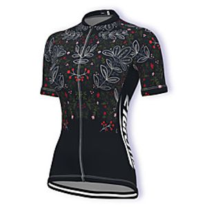 21Grams Women's Short Sleeve Cycling Jersey Summer Black / Red Leaf Floral Botanical Bike Jersey Top Mountain Bike MTB Road Bike Cycling UV Resistant Quick Dry Breathable Sports Clothing Apparel miniinthebox