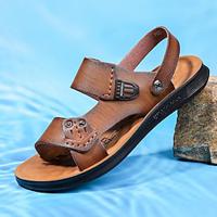 Men's Sandals Slippers Flip-Flops Comfort Sandals Slides Sporty Casual Beach Outdoor PU Breathable Slip-on Brown Summer Fall Lightinthebox