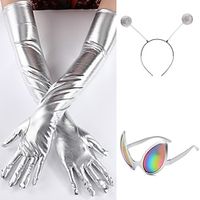 3pcs Alien Suit, Gloves, Headband, Glasses Gloves Cosplay Tight And Elongated Gloves With Glossy Leather Coating Ds Steel Pipe Dance Performance Gloves Lightinthebox - thumbnail