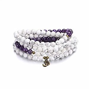sunflower jewellery 8mm 108 mala beads wrap bracelet necklace for yoga charm bracelet natural stone jewelry for women men (white turquoise and amethyst) Lightinthebox