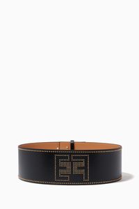 Studded Logo Belt in Faux Leather