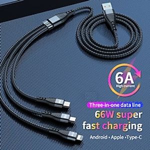 Multi Charging Cable 66W 3.3ft 6.6ft USB A to Lightning  micro  USB C 6 A Charging Cable Fast Charging High Data Transfer Nylon Braided Durable 3 in 1 For Macbook iPad Samsung Phone Accessory Lightinthebox
