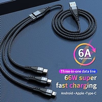 Multi Charging Cable 66W 3.3ft 6.6ft USB A to Lightning  micro  USB C 6 A Charging Cable Fast Charging High Data Transfer Nylon Braided Durable 3 in 1 For Macbook iPad Samsung Phone Accessory Lightinthebox