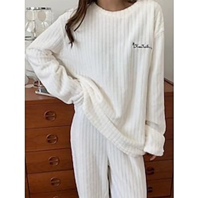 Women's Fleece Pajamas Sets Letter Plush Casual Comfort Home Daily Bed Coral Fleece Coral Velvet Warm Crew Neck Long Sleeve Pullover Pant Elastic Waist Fall Winter Light Pink White miniinthebox Women's Fleece Pajamas Sets Letter Plush Casual Comfort Home Daily Bed Coral Fleece Coral Velvet Warm Crew Neck Long Sleeve Pullover Pant Elastic Waist Fall Winter Light Pink White miniinthebox