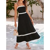 Women's Black Dress A Line Maxi Dress Lace Trim Vacation Beach Spaghetti Strap Sleeveless Summer Lightinthebox