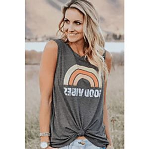Women's Tank Top Graphic Round Neck Tops Gray miniinthebox