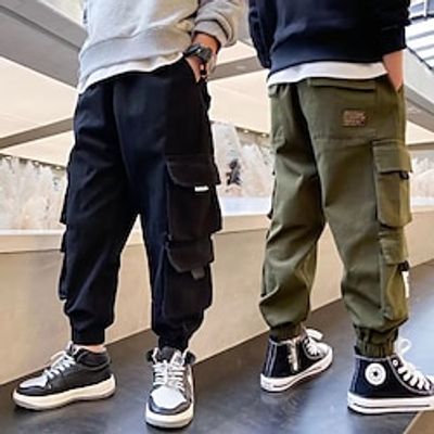 Kids Boys Cargo Pants Trousers Solid Color Comfort Pants School Fashion Cool Black Green Lightinthebox