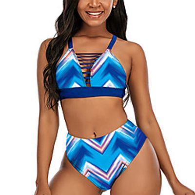 Women's Bikini Swimsuit Blue ripple Color gradient Color snowflakes Plus Size Swimwear Bathing Suits miniinthebox