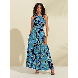 Floral Ruffle Chiffon Maxi Dress(Belt Included) Lightinthebox