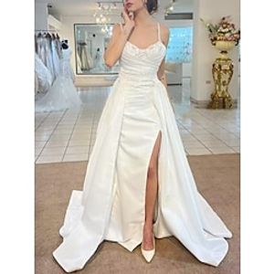 Formal Wedding Dresses Two Piece Camisole Sleeveless Court Train Satin Bridal Gowns With Ruched Split Front 2023 Summer Wedding Party, Women's Clothing Lightinthebox