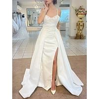 Formal Wedding Dresses Two Piece Camisole Sleeveless Court Train Satin Bridal Gowns With Ruched Split Front 2023 Summer Wedding Party, Women's Clothing Lightinthebox - thumbnail