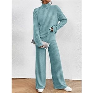 Women's Loungewear Sets Pure Color Casual Comfort Soft Home Street Daily Polyester Breathable High Neck Long Sleeve Sweater Pant Fall Winter Black Army Green Lightinthebox