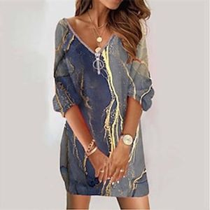 Women's Sweatshirt Dress Shift Dress Blue Long Sleeve Color Gradient Zipper Print Winter Fall V Neck Vacation Casual Fall Dress Loose Fit 2022 S M L XL XXL 3XL / Winter Dress miniinthebox