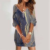 Women's Sweatshirt Dress Shift Dress Blue Long Sleeve Color Gradient Zipper Print Winter Fall V Neck Vacation Casual Fall Dress Loose Fit 2022 S M L XL XXL 3XL / Winter Dress miniinthebox - thumbnail