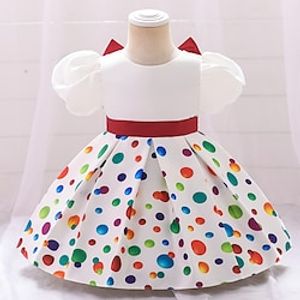 Kids Little Girls' Dress Graphic Patterned A Line Dress Party Special Occasion Puff Sleeve Bow Print Green Blue Red Knee-length Short Sleeve Princess Cute Dresses Spring Summer Slim 1-5 Years miniinthebox