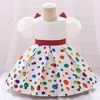 Kids Little Girls' Dress Graphic Patterned A Line Dress Party Special Occasion Puff Sleeve Bow Print Green Blue Red Knee-length Short Sleeve Princess Cute Dresses Spring Summer Slim 1-5 Years miniinthebox - thumbnail