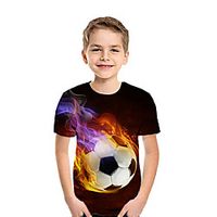 Kids Boys' T shirt Tee Short Sleeve Graphic 3D Football Print Light Yellow Red Black Children Tops Summer Active Casual / Daily Sports Children's Day 2-13 Years miniinthebox - thumbnail