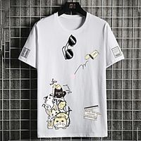 Men's Unisex Tee T shirt Hot Stamping Cat Graphic Prints Animal Plus Size Print Short Sleeve Casual Tops Cotton Basic Fashion Designer Big and Tall White Black miniinthebox - thumbnail