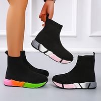 Women's Sneakers Boots Sock Boots Plus Size Flyknit Shoes Outdoor Daily Booties Ankle Boots Flat Heel Round Toe Casual Comfort Tissage Volant Loafer Solid Color Black  Red Colorful Lightinthebox - thumbnail