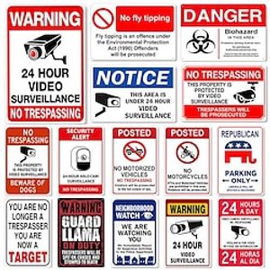 1pc Warning Metal Tin Sign No Trespassing Signs Private Property, Metal 24 Hour Video Surveillance Signs Security Camera Sign For Home Outdoor Property Yard Business Driveway Alert 20x30cm/8''x12'' miniinthebox