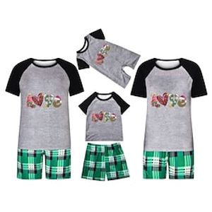 Family Christmas Pajamas Cartoon Letter Home Short-sleeved star—6 pictures Short-sleeved star—1 picture Short-sleeved star—2 pictures Short Sleeve Active Matching Outfits Lightinthebox