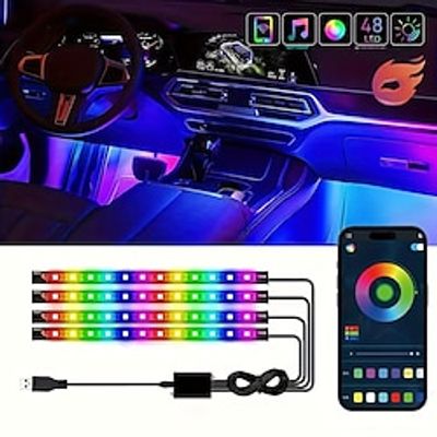 4PCs LED Car Lights 48 LED Car Interior Lights With Smart App Remote Control Lights Bars Multicolor Music Car Strip Light Under Dash Lighting Lightinthebox