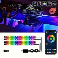4PCs LED Car Lights 48 LED Car Interior Lights With Smart App Remote Control Lights Bars Multicolor Music Car Strip Light Under Dash Lighting Lightinthebox - thumbnail