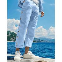 Men's Linen Pants Trousers Summer Pants Button Front Pocket Straight Leg Plain Comfort Breathable Ankle-Length Casual Daily Holiday Fashion Basic White Blue Lightinthebox