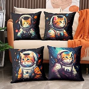 1PC Astronaut Cat Double Side Pillow Cover Soft Decorative Square Cushion Case Pillowcase for Bedroom Livingroom Sofa Couch Chair miniinthebox