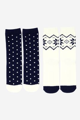 Womens 2 Pack Cozy Crew Sock White/Navy Womens 2 Pack Cozy Crew Sock White/Navy